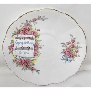 Elizabethan England Fine Bone China Happy Birthday Saucer Plate Floral Vintage